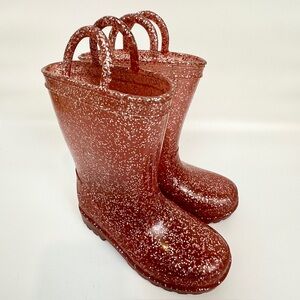 Zoogs pink glitter rain boots with pull up straps toddler girl’s size 9